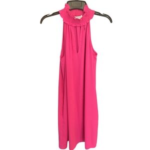 Amanda Uprichard Hot Pink Smocked High Neck V-Cutout Mini Dress Small Fuchsia